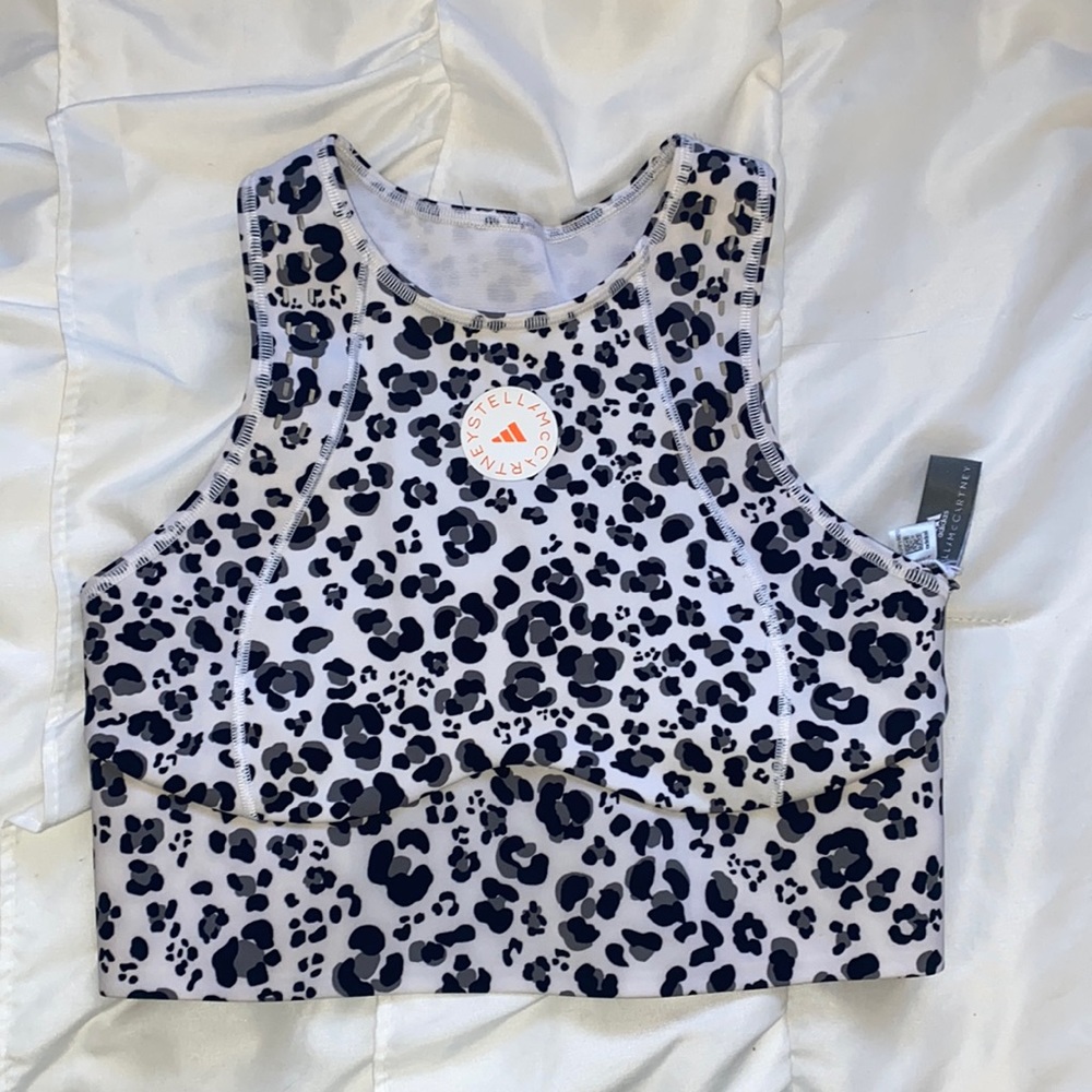 Stella McCartney x Adidas snow leopard print sports bra